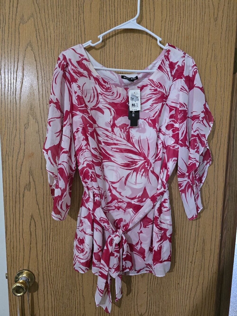Dana Kay Pink Floral Tie-Front Tunic